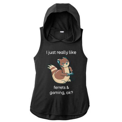 Funny Ferret Lover Gamer I Love Video Gaming Ferret Ladies PosiCharge Tri-Blend Wicking Draft Hoodie Tank