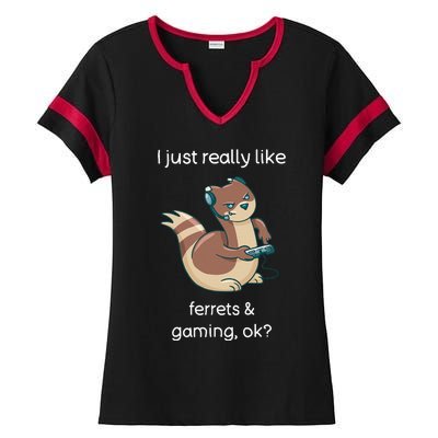 Funny Ferret Lover Gamer I Love Video Gaming Ferret Ladies Halftime Notch Neck Tee