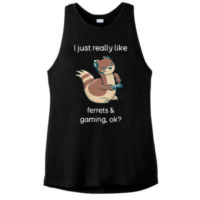 Funny Ferret Lover Gamer I Love Video Gaming Ferret Ladies PosiCharge Tri-Blend Wicking Tank