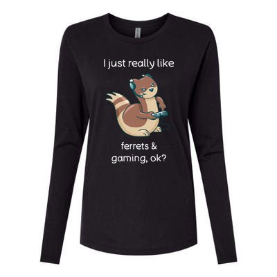 Funny Ferret Lover Gamer I Love Video Gaming Ferret Womens Cotton Relaxed Long Sleeve T-Shirt