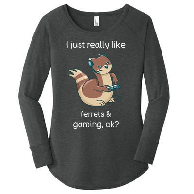 Funny Ferret Lover Gamer I Love Video Gaming Ferret Women's Perfect Tri Tunic Long Sleeve Shirt