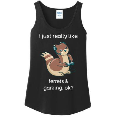 Funny Ferret Lover Gamer I Love Video Gaming Ferret Ladies Essential Tank