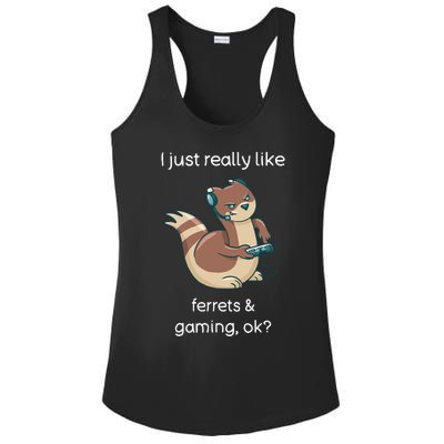 Funny Ferret Lover Gamer I Love Video Gaming Ferret Ladies PosiCharge Competitor Racerback Tank