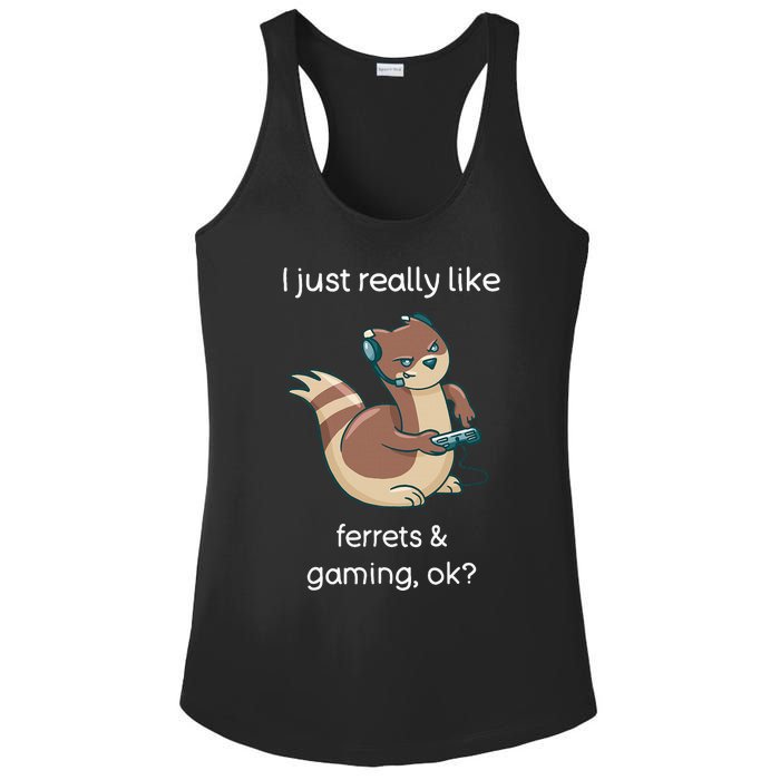 Funny Ferret Lover Gamer I Love Video Gaming Ferret Ladies PosiCharge Competitor Racerback Tank