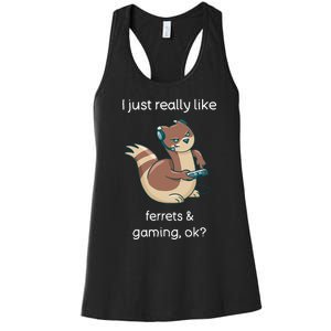 Funny Ferret Lover Gamer I Love Video Gaming Ferret Women's Racerback Tank