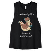 Funny Ferret Lover Gamer I Love Video Gaming Ferret Women's Racerback Cropped Tank