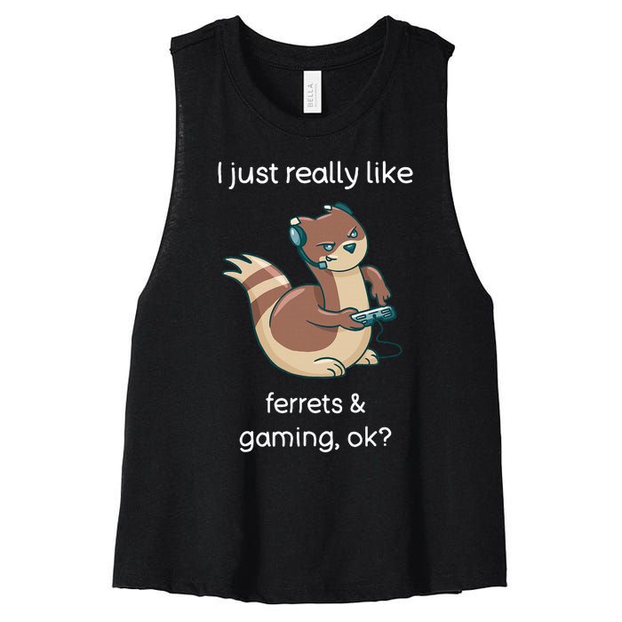 Funny Ferret Lover Gamer I Love Video Gaming Ferret Women's Racerback Cropped Tank