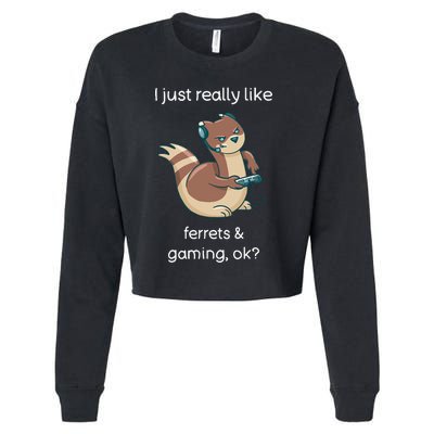 Funny Ferret Lover Gamer I Love Video Gaming Ferret Cropped Pullover Crew