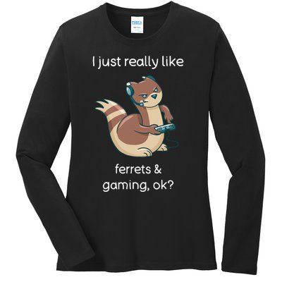 Funny Ferret Lover Gamer I Love Video Gaming Ferret Ladies Long Sleeve Shirt