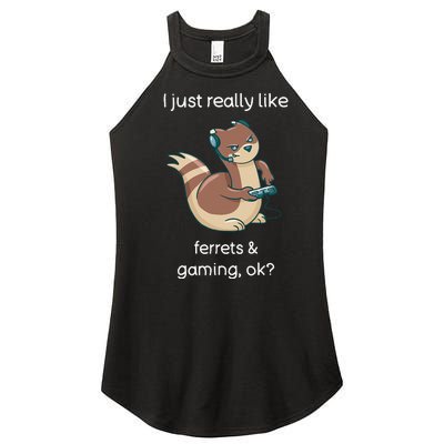 Funny Ferret Lover Gamer I Love Video Gaming Ferret Women's Perfect Tri Rocker Tank