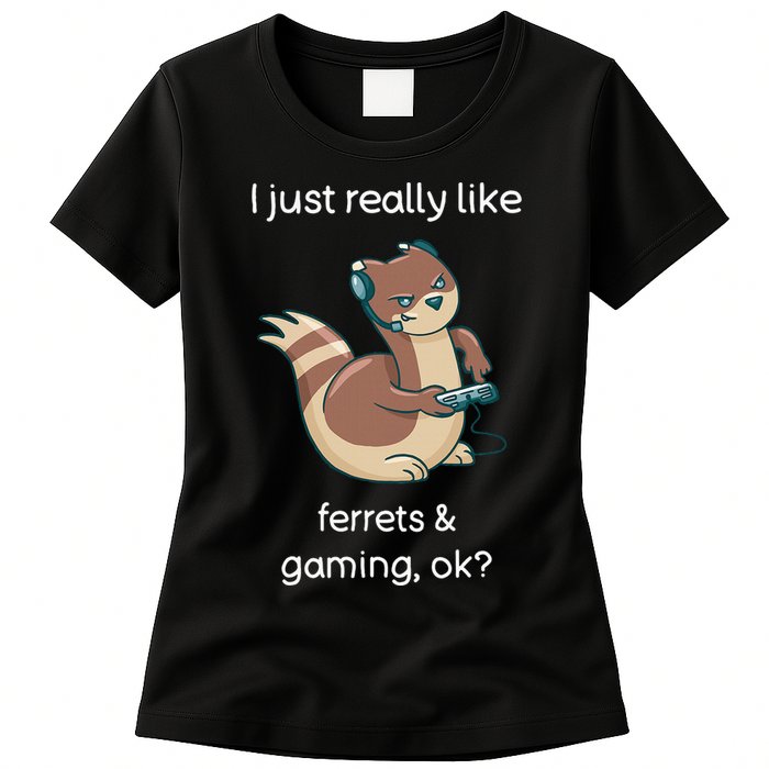 Funny Ferret Lover Gamer I Love Video Gaming Ferret Women's T-Shirt