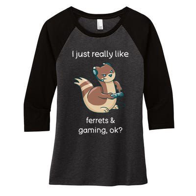 Funny Ferret Lover Gamer I Love Video Gaming Ferret Women's Tri-Blend 3/4-Sleeve Raglan Shirt