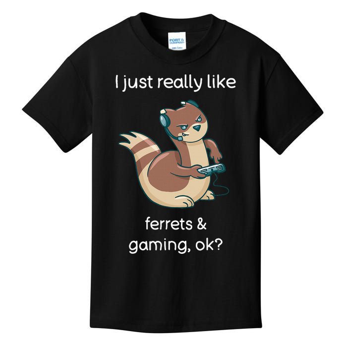 Funny Ferret Lover Gamer I Love Video Gaming Ferret Kids T-Shirt