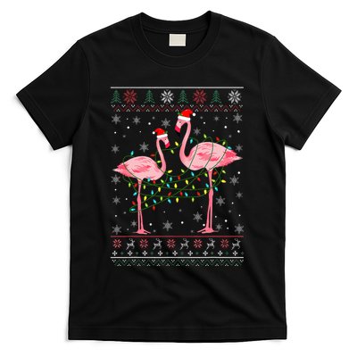 Funny Flamingo Lights Tangled Ugly Sweater Christmas Animals T-Shirt