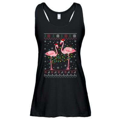 Funny Flamingo Lights Tangled Ugly Sweater Christmas Animals Ladies Essential Flowy Tank