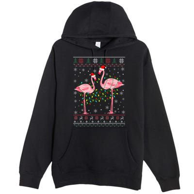 Funny Flamingo Lights Tangled Ugly Sweater Christmas Animals Premium Pullover Hoodie