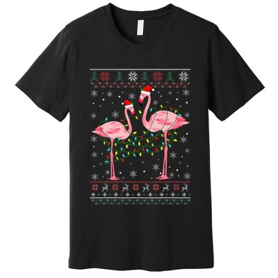 Funny Flamingo Lights Tangled Ugly Sweater Christmas Animals Premium T-Shirt