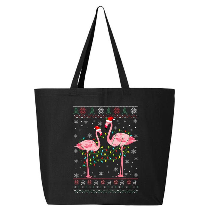 Funny Flamingo Lights Tangled Ugly Sweater Christmas Animals 25L Jumbo Tote