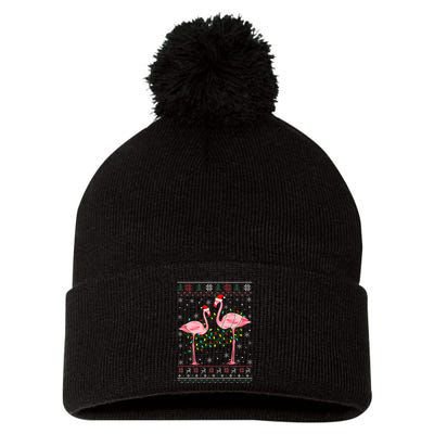 Funny Flamingo Lights Tangled Ugly Sweater Christmas Animals Pom Pom 12in Knit Beanie