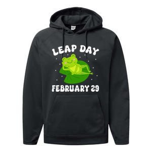 Funny Frog Leap Day February 29 Birthday Feb 29 Leap Year Performance Fleece Hoodie