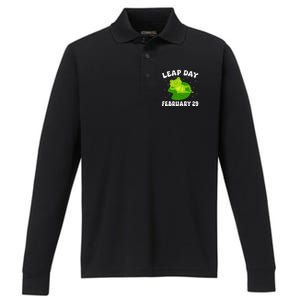 Funny Frog Leap Day February 29 Birthday Feb 29 Leap Year Performance Long Sleeve Polo