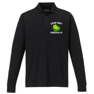 Funny Frog Leap Day February 29 Birthday Feb 29 Leap Year Performance Long Sleeve Polo