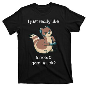 Funny Ferret Lover Gamer I Love Video Gaming Ferret T-Shirt