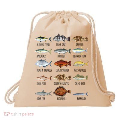 Funny Fishing Lover Types Of Saltwater Fish Species Biology Drawstring Bag