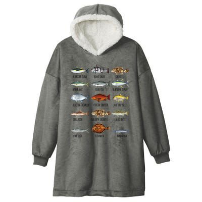 Funny Fishing Lover Types Of Saltwater Fish Species Biology Hooded Wearable Blanket