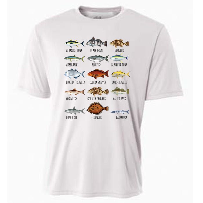 Funny Fishing Lover Types Of Saltwater Fish Species Biology Cooling Performance Crew T-Shirt