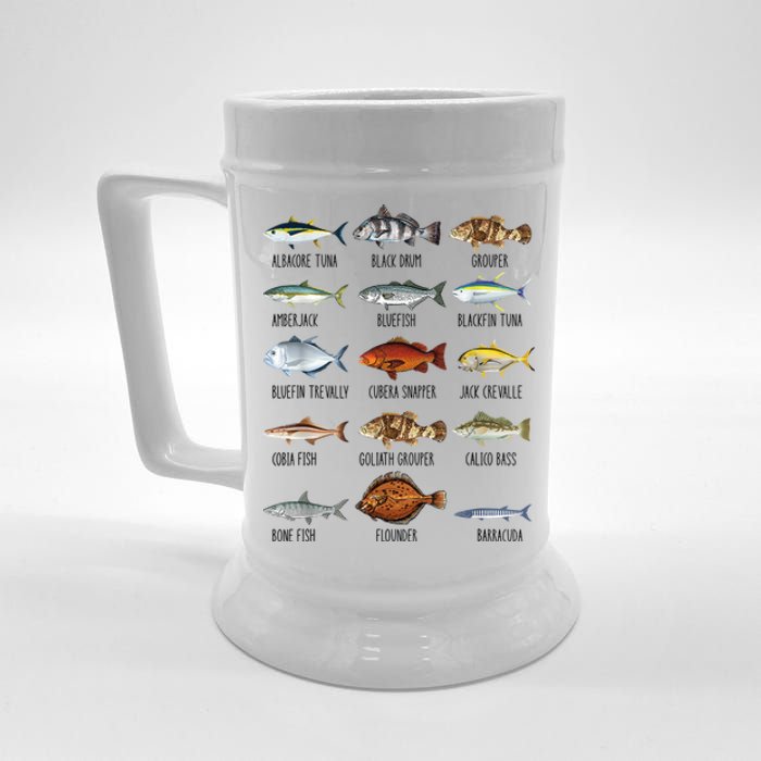 Funny Fishing Lover Types Of Saltwater Fish Species Biology Beer Stein