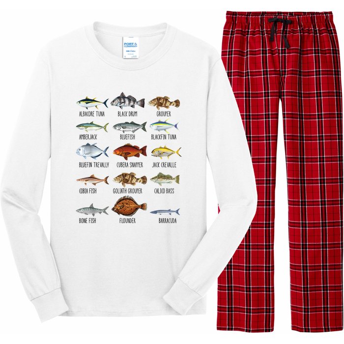 Funny Fishing Lover Types Of Saltwater Fish Species Biology Long Sleeve Pajama Set