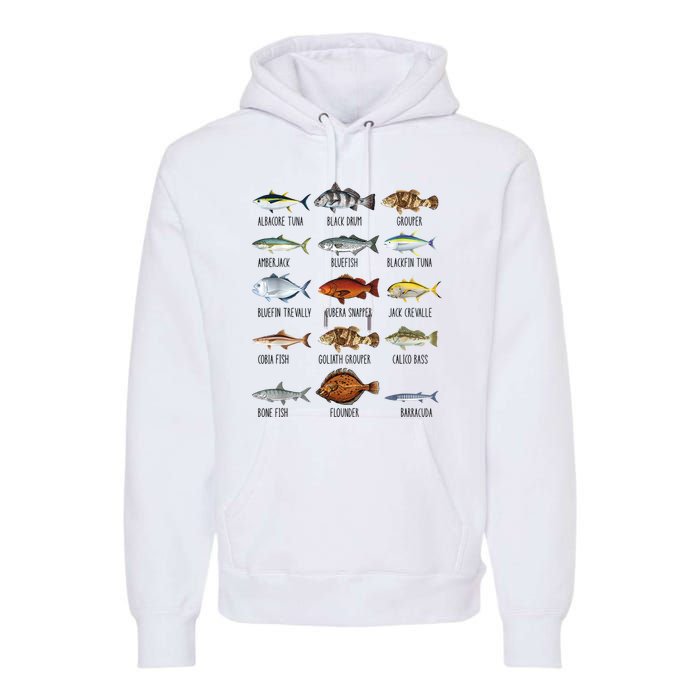 Funny Fishing Lover Types Of Saltwater Fish Species Biology Premium Hoodie