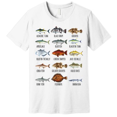 Funny Fishing Lover Types Of Saltwater Fish Species Biology Premium T-Shirt