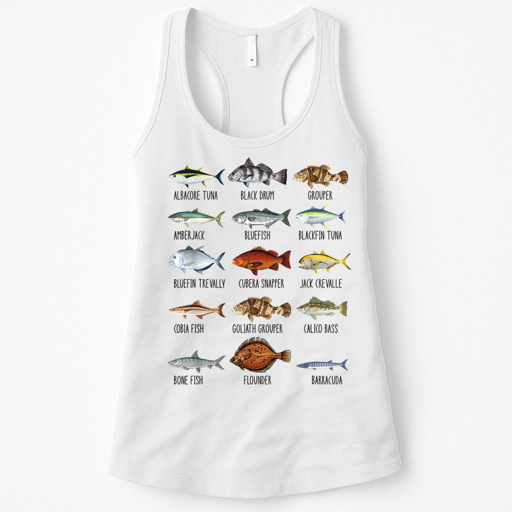 Funny Fishing Lover Types Of Saltwater Fish Species Biology Womens Tank Top