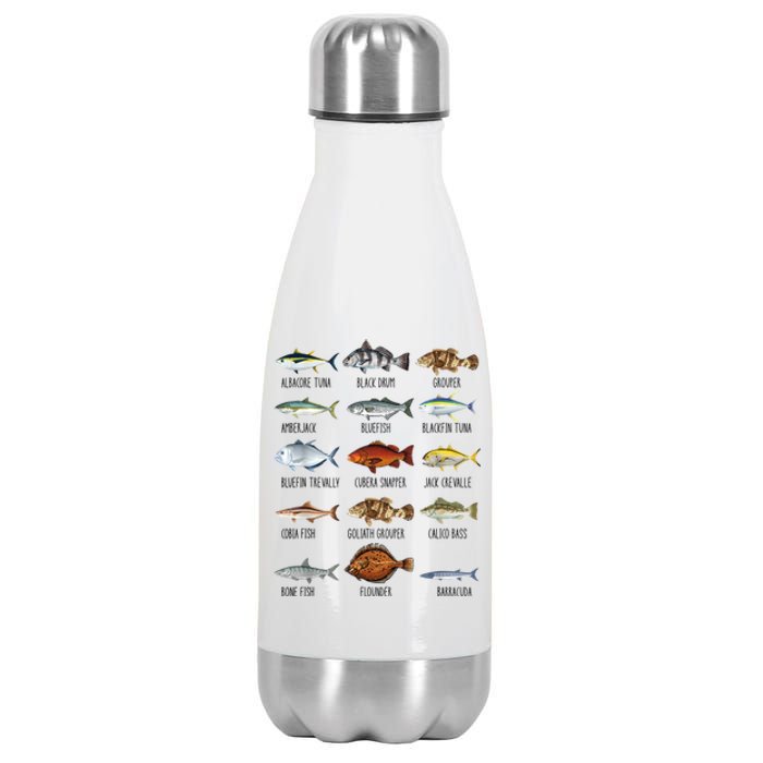 Funny Fishing Lover Types Of Saltwater Fish Species Biology Stainless Steel Insulated Water Bottle