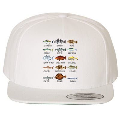 Funny Fishing Lover Types Of Saltwater Fish Species Biology Wool Snapback Cap
