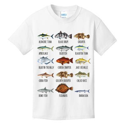 Funny Fishing Lover Types Of Saltwater Fish Species Biology Kids T-Shirt