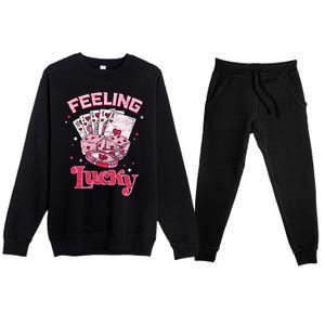 Feeling Funny Lucky Valentine's Day Retro Cute Gift Premium Crewneck Sweatsuit Set