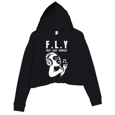 Fly First Love Yourself: Enjoy Music Cute Monkey Cute Gift Crop Fleece Hoodie