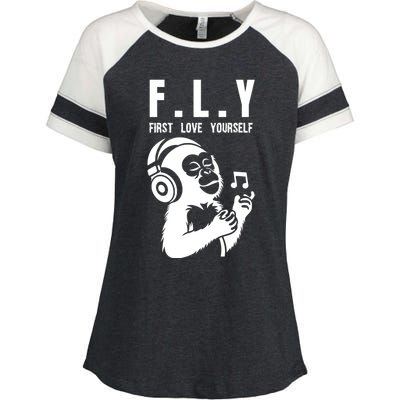 Fly First Love Yourself: Enjoy Music Cute Monkey Cute Gift Enza Ladies Jersey Colorblock Tee