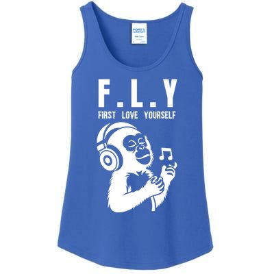 Fly First Love Yourself: Enjoy Music Cute Monkey Cute Gift Ladies Essential Tank