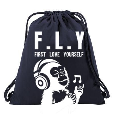 Fly First Love Yourself: Enjoy Music Cute Monkey Cute Gift Drawstring Bag