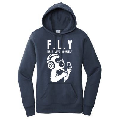 Fly First Love Yourself: Enjoy Music Cute Monkey Cute Gift Women's Pullover Hoodie