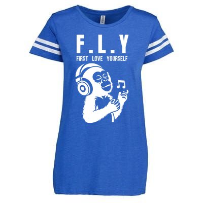 Fly First Love Yourself: Enjoy Music Cute Monkey Cute Gift Enza Ladies Jersey Football T-Shirt