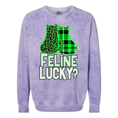 Funny Feline Lucky Feeling My Cats Luck St Patrick's Gift Colorblast Crewneck Sweatshirt