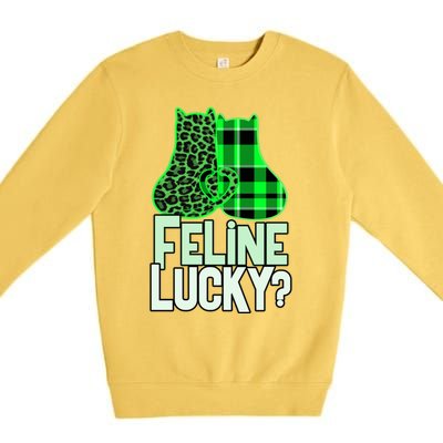 Funny Feline Lucky Feeling My Cats Luck St Patrick's Gift Premium Crewneck Sweatshirt