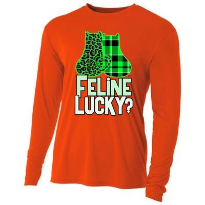 Funny Feline Lucky Feeling My Cats Luck St Patrick's Gift Cooling Performance Long Sleeve Crew