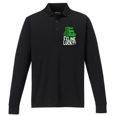 Funny Feline Lucky Feeling My Cats Luck St Patrick's Gift Performance Long Sleeve Polo