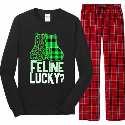 Funny Feline Lucky Feeling My Cats Luck St Patrick's Gift Long Sleeve Pajama Set